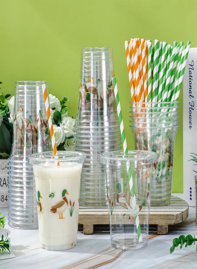JarThenaAMCS 50Pcs Mallard Duck Plastic Cups with Lids Straws One Lucky Duck Clear Plastic Cups 12oz Disposable Cups for Duck Hunting Party Supplies - Image 5