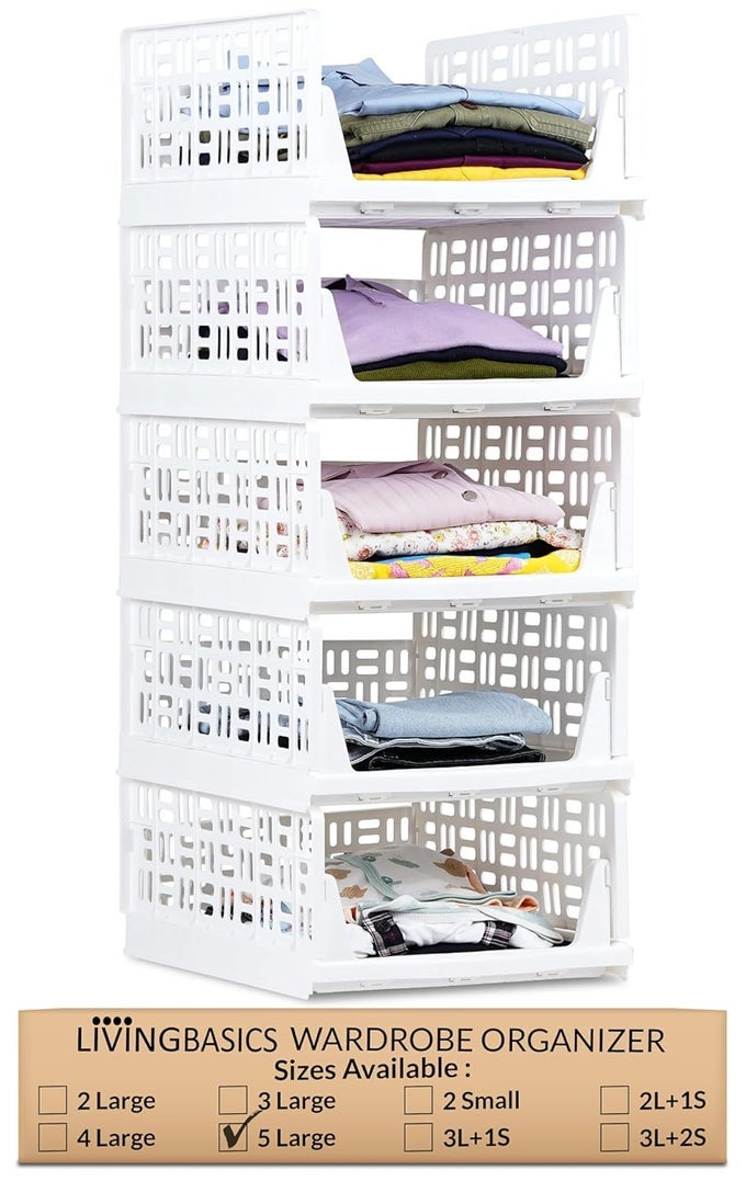 WARDROBE ORGANIZER FOR CLOTHESCLOTHES ORGANISER FOR WARDROBEFOLDABLE WARDROBE ORGANIZERCLOSET ORGANIZER FOR WARDROBESTACKABLE DRESS ORGANISER FOR CUPBOARD 5 LARGE PLASTIC