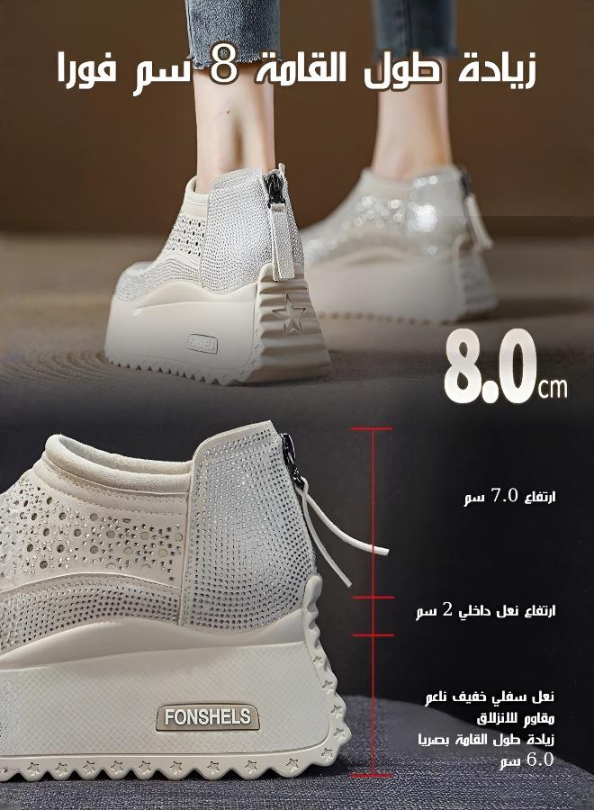 (زيادة الطول 8 سم بصريا) حذاء رياضي عصري بكعب سميك للنساء - Image 4