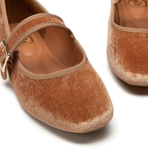 Trary Womens Brown Ballet FlatsSquare Toe Velvet Mary Jane Shoes WomenComfortable Dress Shoes for Women DressySize 8 - Image 3