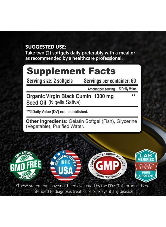 FRESH HEALTHCARE - Black Seed Oil Capsules Cold Pressed 1300Mg Per Serving 100% Pure & Premium Nongmo Nigella Sativa Black Cumin Seed Oil Supports Immune System Joint & Skin Health 120 Capsules - Image 1