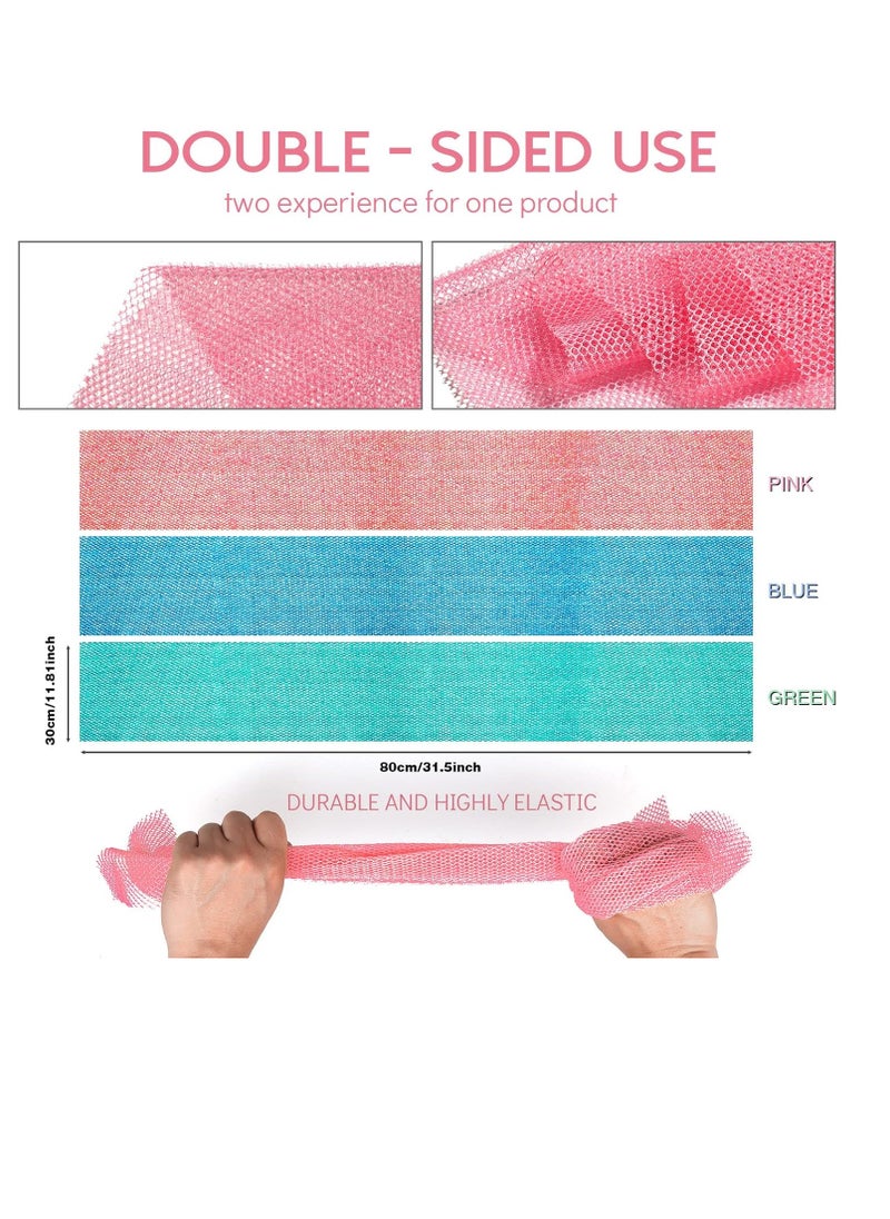 UJFQBH - 3 pieces long african bath sponge exfoliating body scrubber back scrubber skin smoother great for daily use pink blue green - Image 1