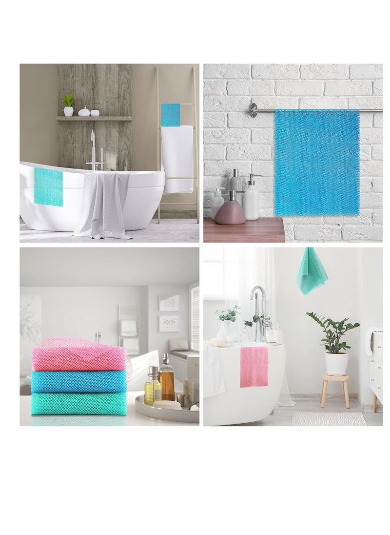 UJFQBH - 3 pieces long african bath sponge exfoliating body scrubber back scrubber skin smoother great for daily use pink blue green - Image 1