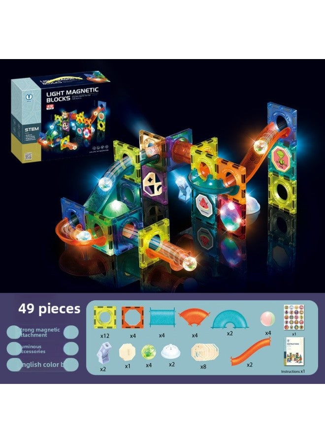 Loquat Children's Color Window Magnetic Film Toys Assembled Varied Magnetic Rod Magnetic Building Blocks Educational Ball Track Wholesale-Color:2300 English Light Glorious Window Magnetic Film 49PCs - Image 1