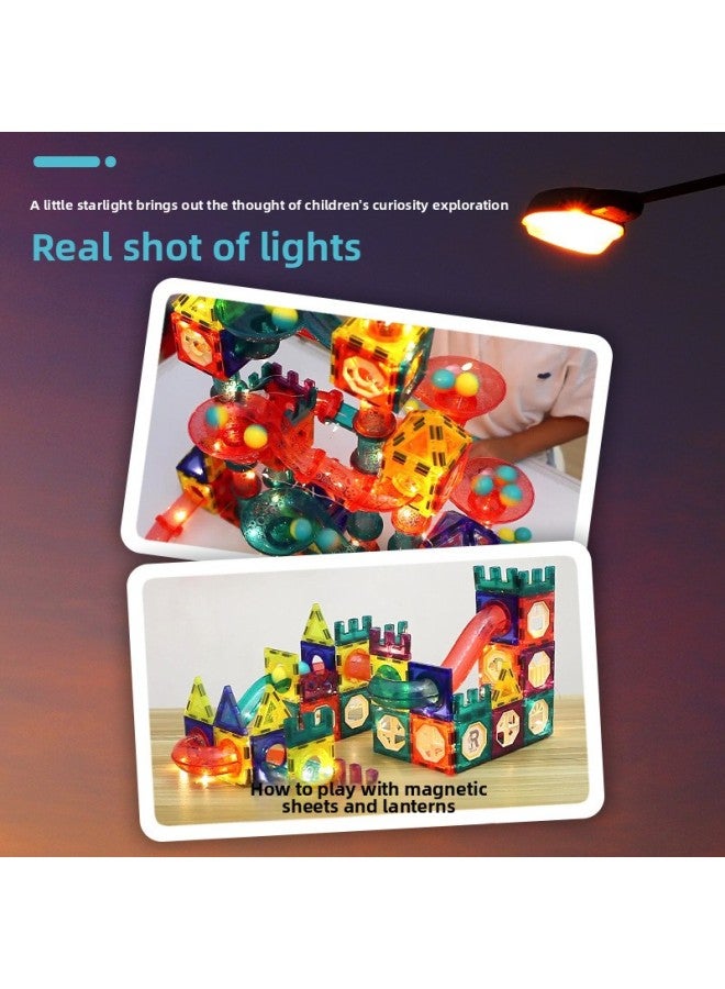 Loquat Children's Color Window Magnetic Film Toys Assembled Varied Magnetic Rod Magnetic Building Blocks Educational Ball Track Wholesale-Color:2300 English Light Glorious Window Magnetic Film 49PCs - Image 4