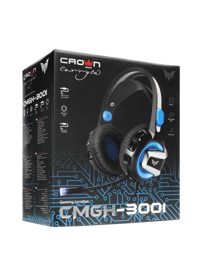 كراون مايكرو سماعات رأس سلكية للألعاب من Crown Micro، مشغلات 50 مم، إضاءة خلفية زرقاء، ميكروفون مضاد للضوضاء السلبية، مقبس 3.5 مم، كابل مضفر 3.2 متر، التحكم في مستوى الصوت | CMGH-3001  - Image 5