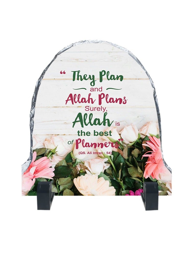 Service Zone Protective Printed White Rock Shape Marble Photo Frame for Table Top They Plan And Allah Plans Surely Allah Is The Best Of Planner  - Image 1