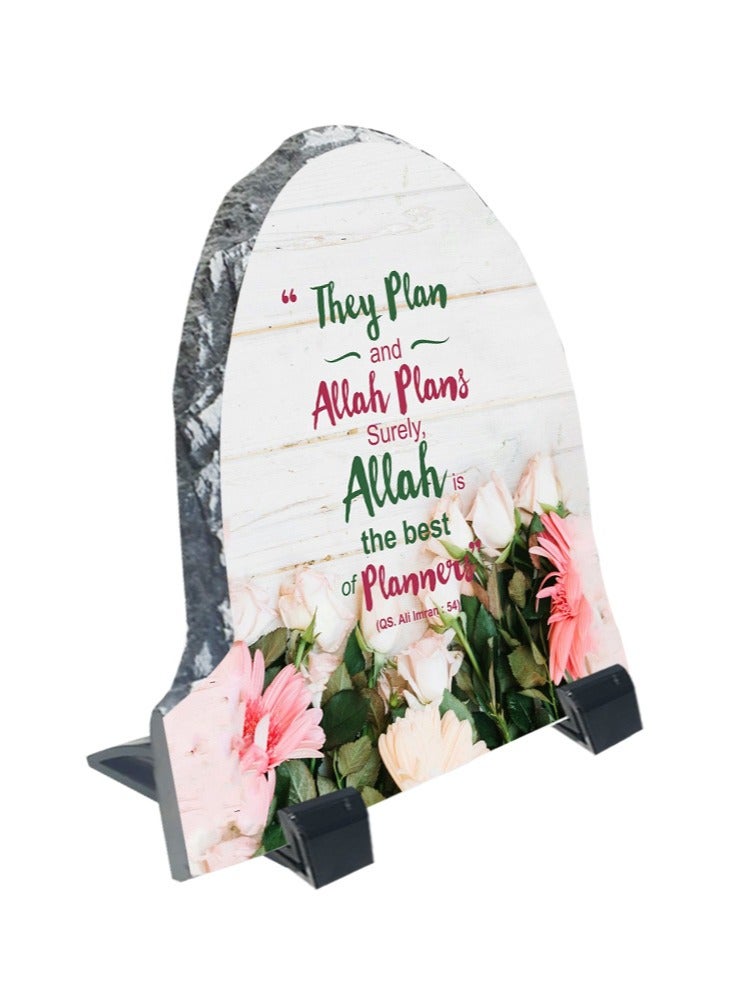 Service Zone Protective Printed White Rock Shape Marble Photo Frame for Table Top They Plan And Allah Plans Surely Allah Is The Best Of Planner  - Image 2