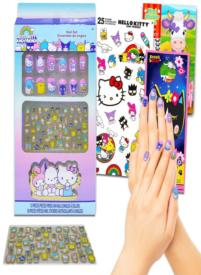 Hello Kitty Press-On Nails for Kids - Bundle with 12 Kitty Stick-On Nails Plus Nail Art Stickers, More - Image 1