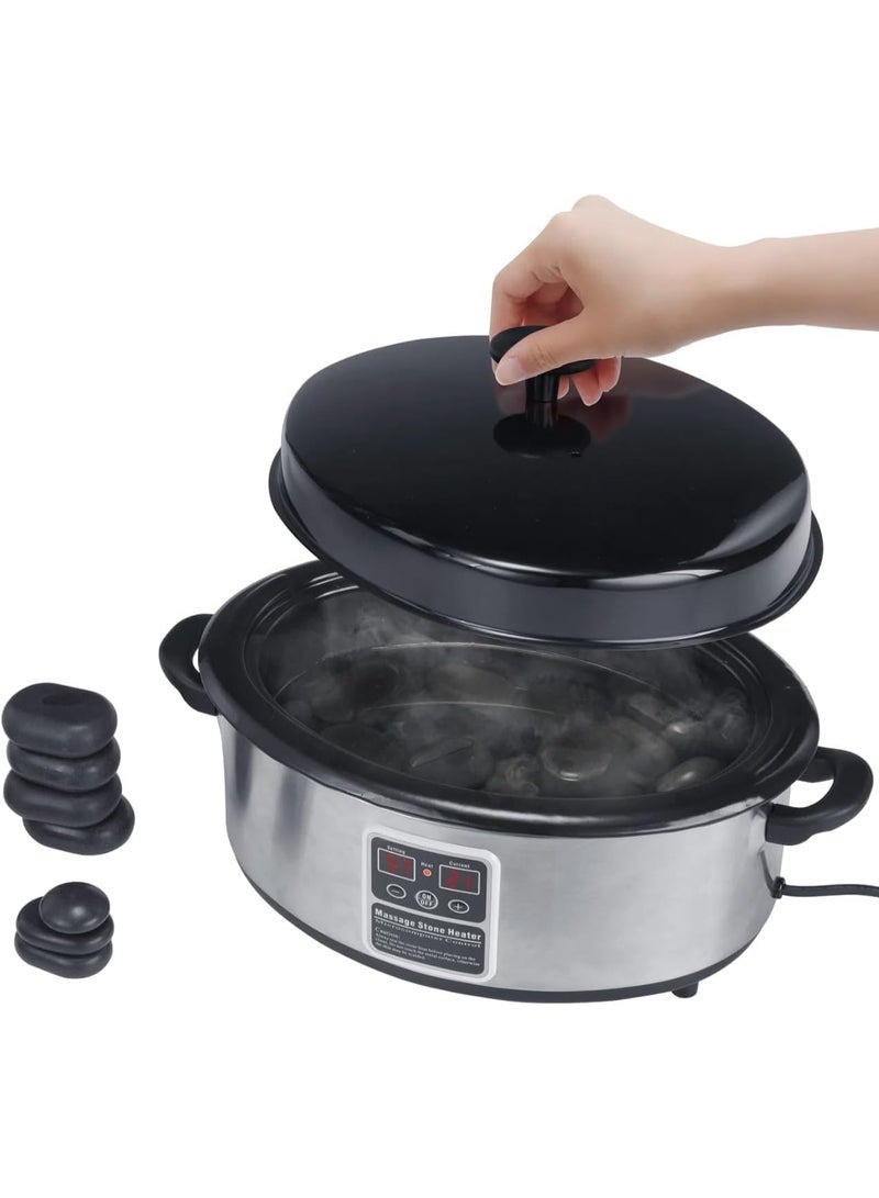 سخان حجر ساخن بشاشة رقمية، 6 كوارت من الفولاذ المقاوم للصدأ، سخان حجر ساخن محمول - جهاز تسخين حجر التدليك - أساسيات التدليك للعلاج بالتدليك - Image 1