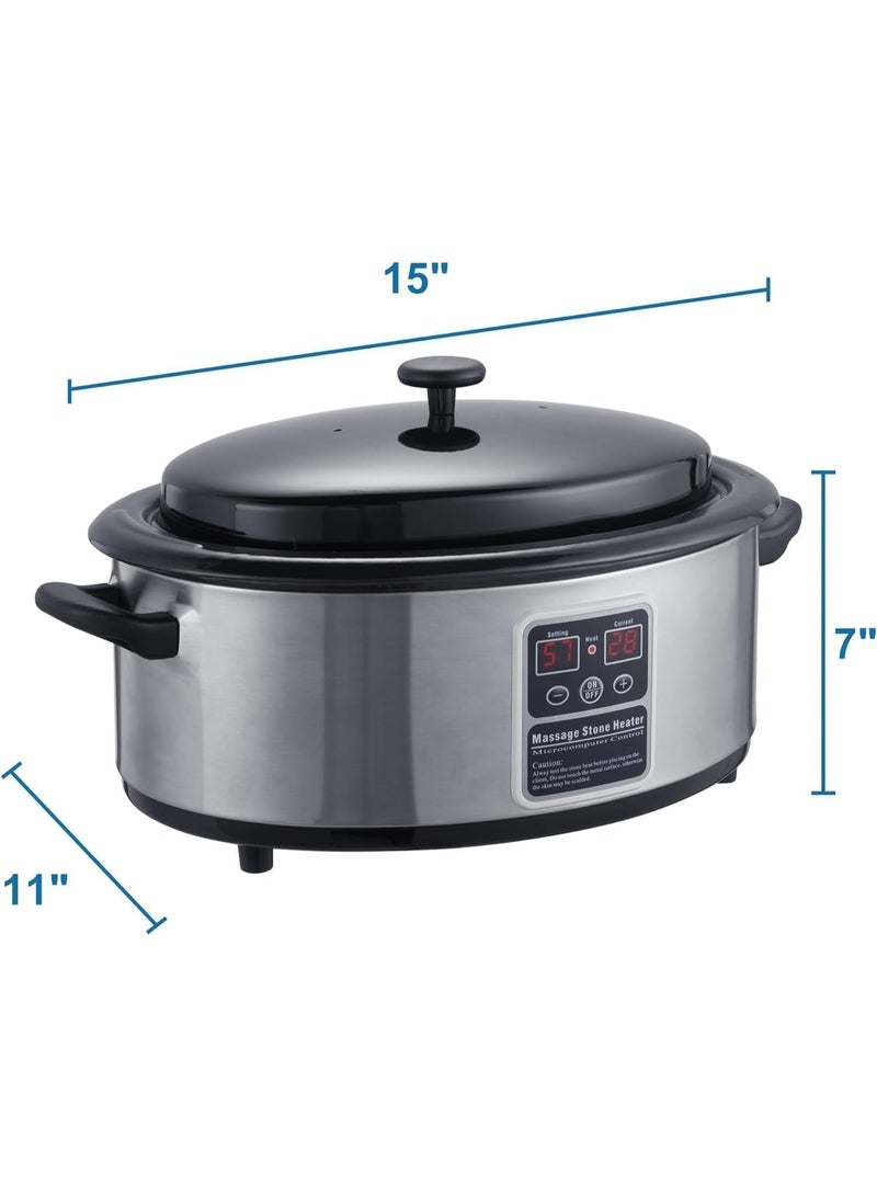 سخان حجر ساخن بشاشة رقمية، 6 كوارت من الفولاذ المقاوم للصدأ، سخان حجر ساخن محمول - جهاز تسخين حجر التدليك - أساسيات التدليك للعلاج بالتدليك - Image 2