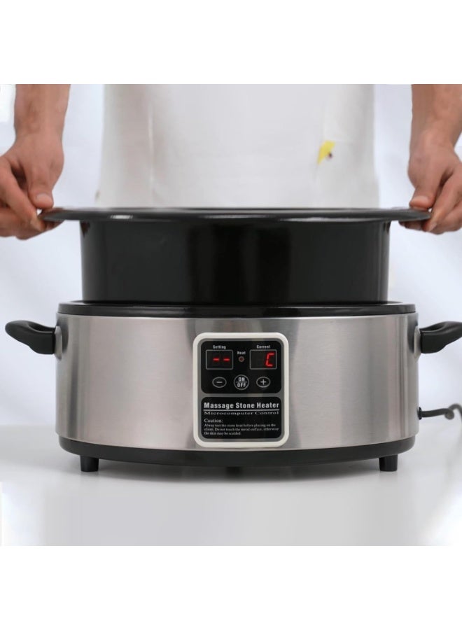 سخان حجر ساخن بشاشة رقمية، 6 كوارت من الفولاذ المقاوم للصدأ، سخان حجر ساخن محمول - جهاز تسخين حجر التدليك - أساسيات التدليك للعلاج بالتدليك - Image 3