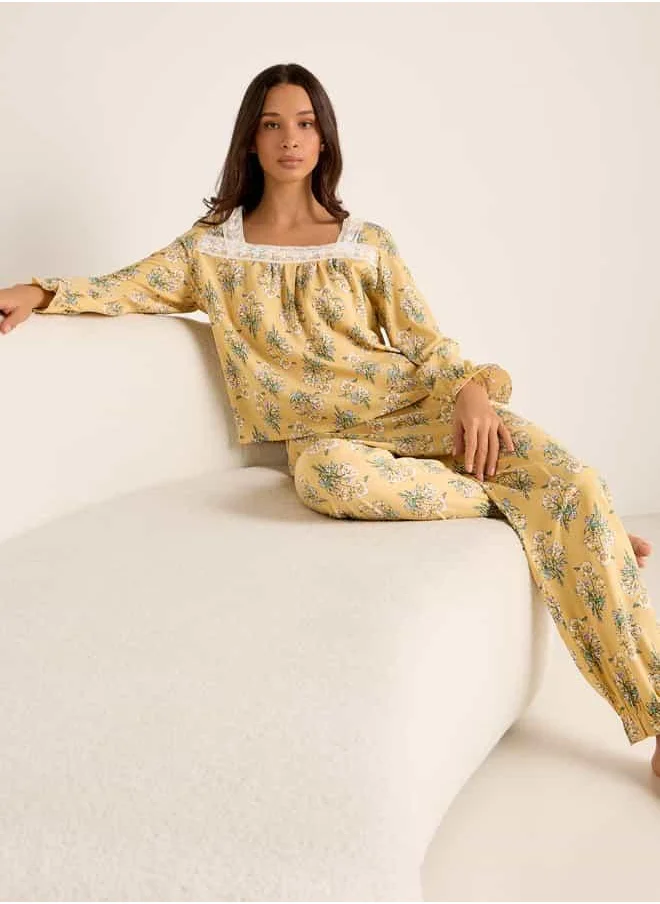 فاف Floral Print Long Sleeves Top and Pyjama Set
