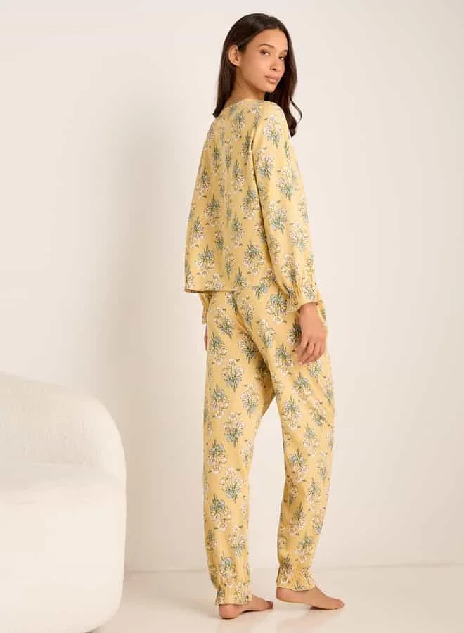 Splash FAV Floral Print Long Sleeves Top and Pyjama Set