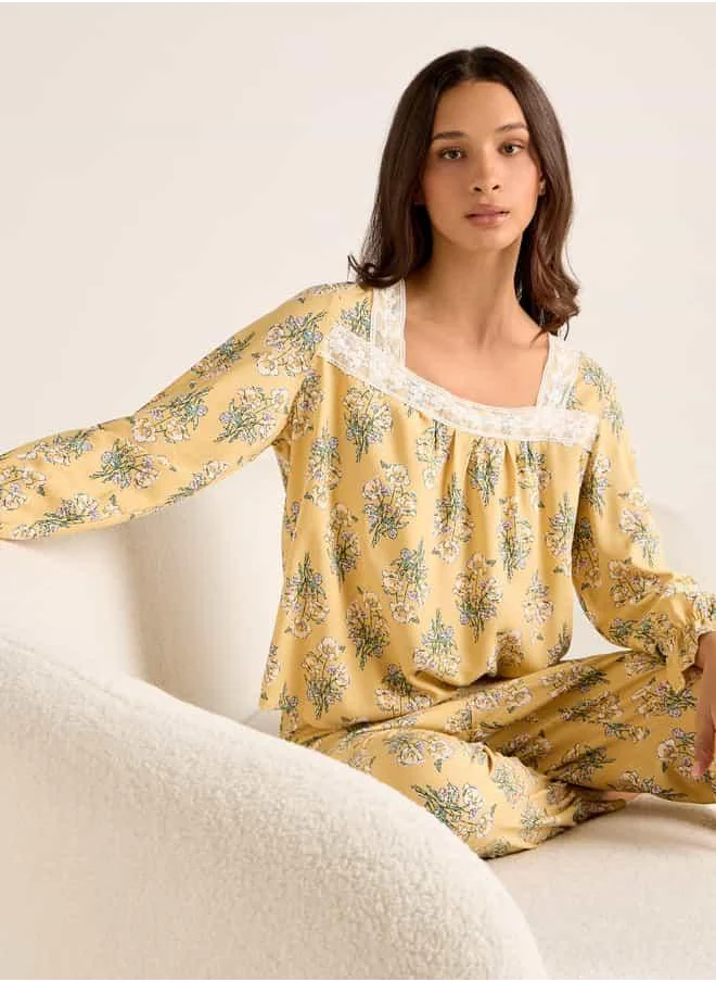 فاف Floral Print Long Sleeves Top and Pyjama Set