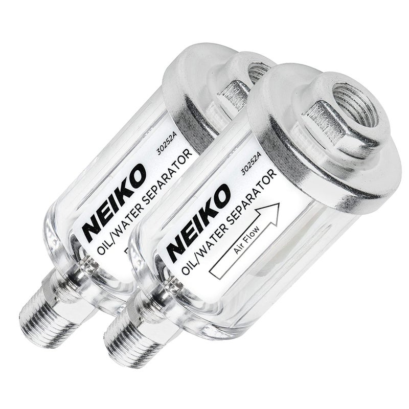 NEIKO 30252A Water and Oil Separator for Air Line 2 Pack 14 NPT Inlet and Outlet 90 PSI Air Compressor and Air Tool Accessory Protect Lifespan of Pneumatic Tools Water Moisture Filter Dryer - Image 2