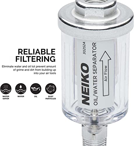 NEIKO 30252A Water and Oil Separator for Air Line 2 Pack 14 NPT Inlet and Outlet 90 PSI Air Compressor and Air Tool Accessory Protect Lifespan of Pneumatic Tools Water Moisture Filter Dryer - Image 3