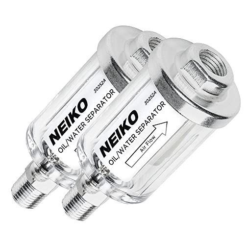 NEIKO 30252A Water and Oil Separator for Air Line 2 Pack 14 NPT Inlet and Outlet 90 PSI Air Compressor and Air Tool Accessory Protect Lifespan of Pneumatic Tools Water Moisture Filter Dryer - Image 1