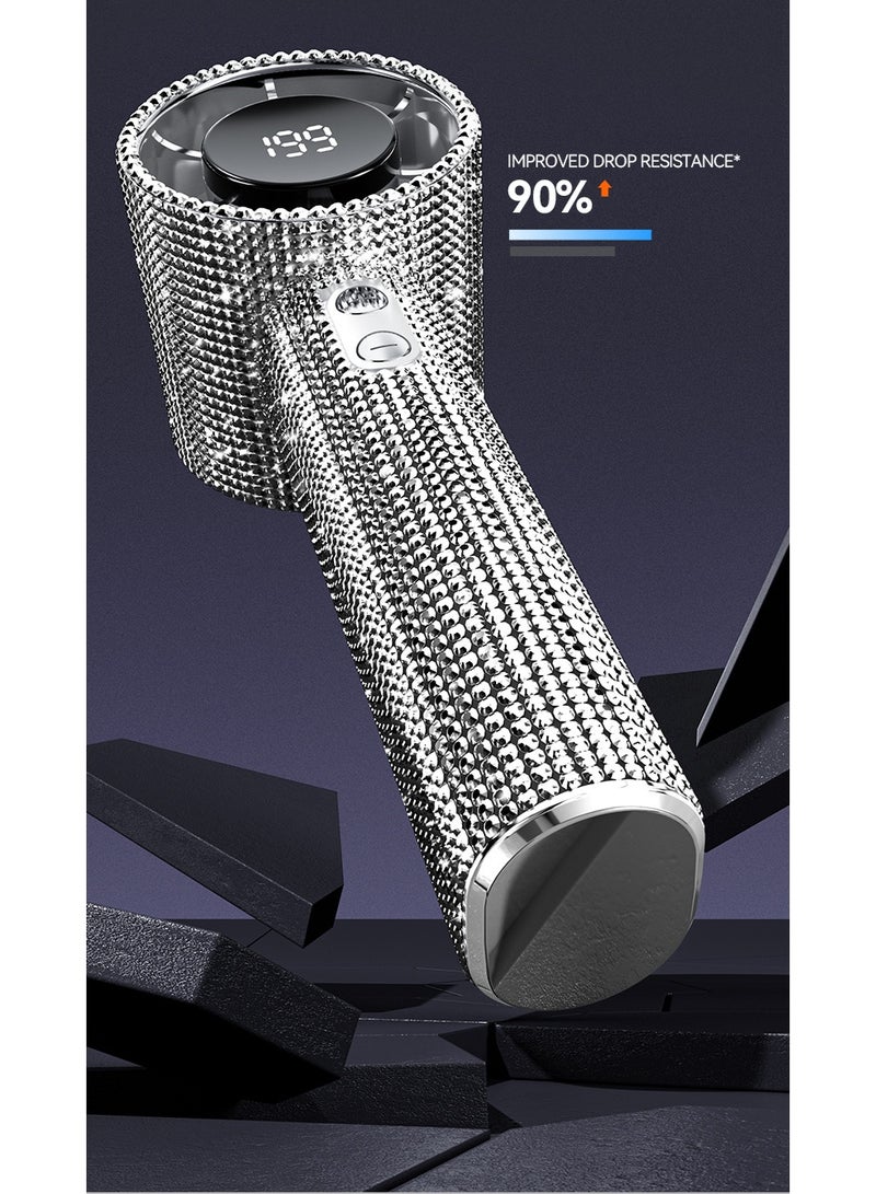 مروحة يدوية محمولة وميضية من الألماس، مروحة توربينات رياح قوية، مروحة قابلة لإعادة الشحن عبر USB، 199 سرعة، شاشة رقمية، مناسبة للنساء والرجال أثناء السفر والتخييم والأزياء الخارجية - Image 3