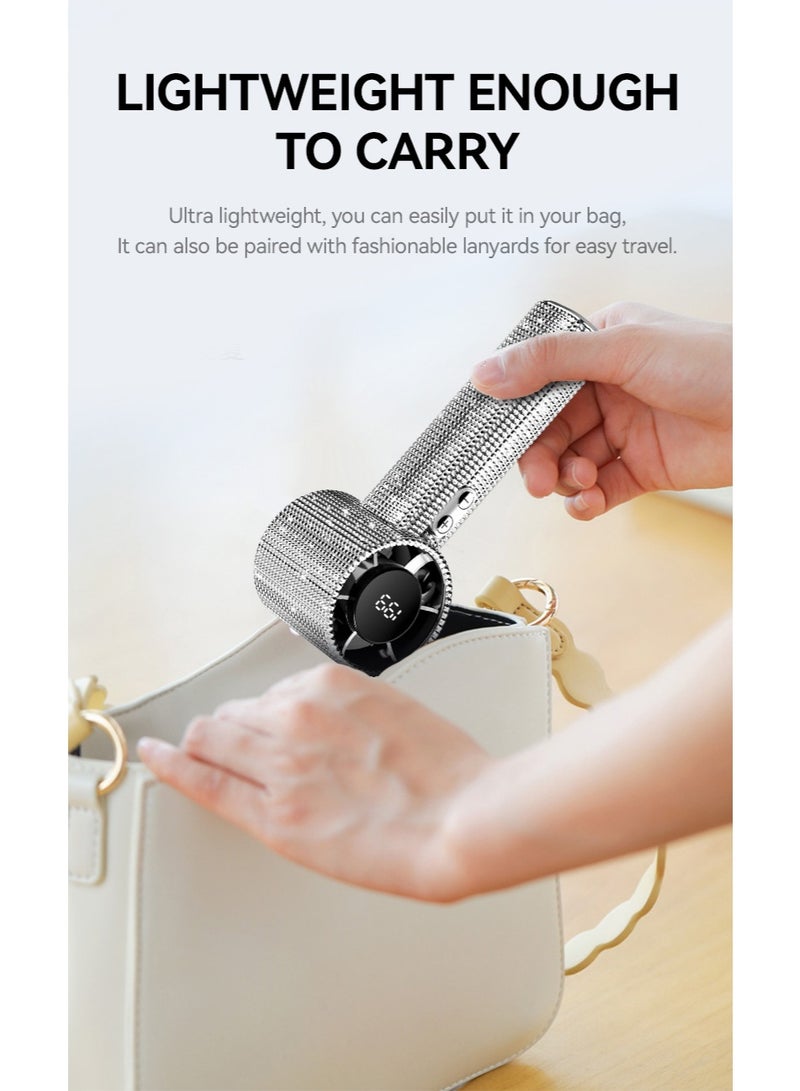 مروحة يدوية محمولة وميضية من الألماس، مروحة توربينات رياح قوية، مروحة قابلة لإعادة الشحن عبر USB، 199 سرعة، شاشة رقمية، مناسبة للنساء والرجال أثناء السفر والتخييم والأزياء الخارجية - Image 5