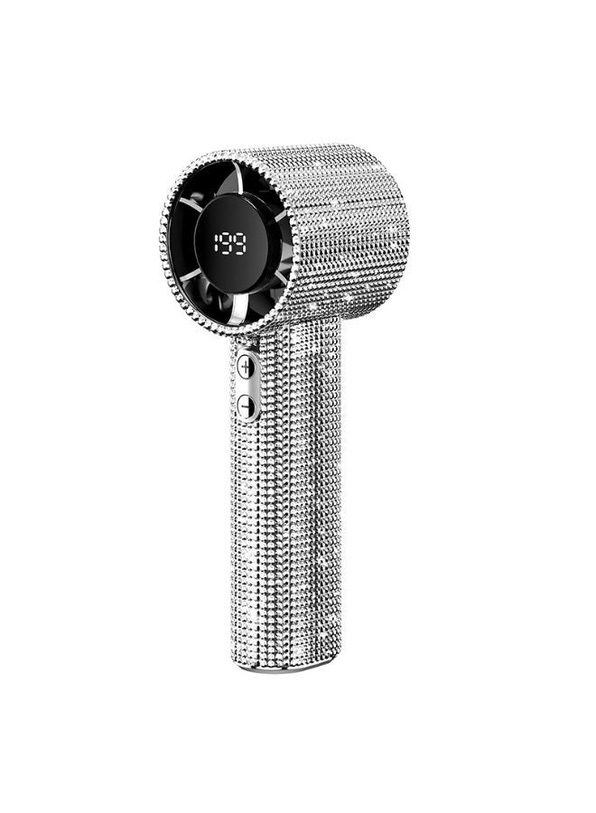 مروحة يدوية محمولة وميضية من الألماس، مروحة توربينات رياح قوية، مروحة قابلة لإعادة الشحن عبر USB، 199 سرعة، شاشة رقمية، مناسبة للنساء والرجال أثناء السفر والتخييم والأزياء الخارجية - Image 2