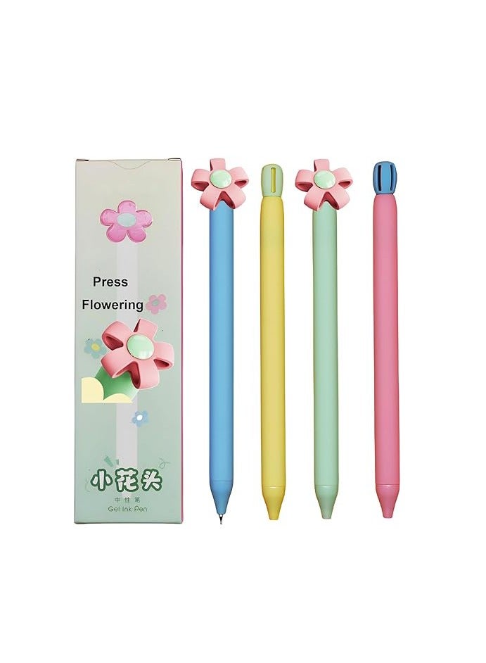 Zennyth 4pcs Quick Dry Ink Pens,Retractable Cute Flower Gel Pens 0.5mm(Blue) - Image 1