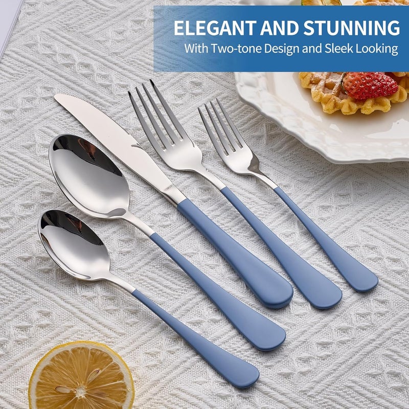 Moxinox 20-Piece Grey Blue Silverware Set, 18/0 Stainless Steel Grey Blue Handle Flatware Set, Service for 4,Modern Cutlery Set Includes Dinner Knives Forks Spoons,Mirror Polished,Dishwasher Safe - Image 5