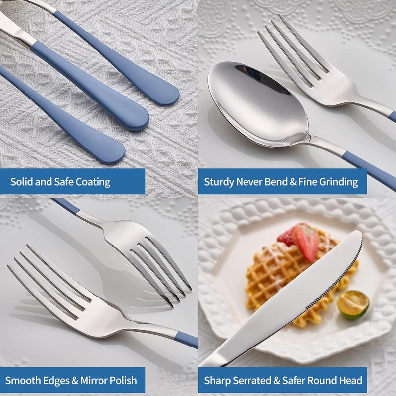 Moxinox 20-Piece Grey Blue Silverware Set, 18/0 Stainless Steel Grey Blue Handle Flatware Set, Service for 4,Modern Cutlery Set Includes Dinner Knives Forks Spoons,Mirror Polished,Dishwasher Safe - Image 4
