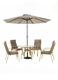 l'elefante Outdoor Dining Set – Garden Table with 4 Patio Chairs & Umbrella | Weather-Resistant Balcony Furniture Set | Outdoor Patio Dining Table and Chair Set for Backyard, Lawn, Garden, or Terrace  - Image 1