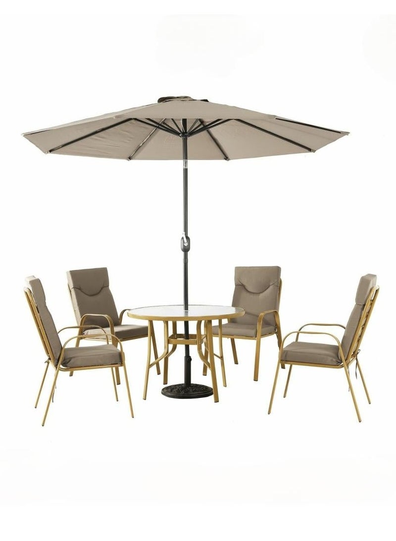 l'elefante Outdoor Dining Set – Garden Table with 4 Patio Chairs & Umbrella | Weather-Resistant Balcony Furniture Set | Outdoor Patio Dining Table and Chair Set for Backyard, Lawn, Garden, or Terrace - Image 1