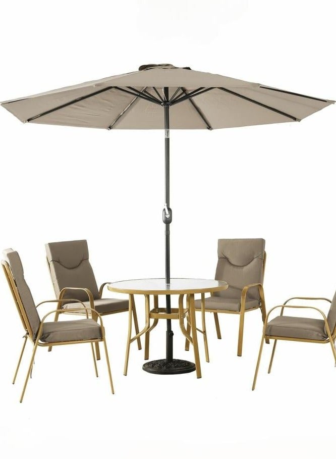 l'elefante Outdoor Dining Set – Garden Table with 4 Patio Chairs & Umbrella | Weather-Resistant Balcony Furniture Set | Outdoor Patio Dining Table and Chair Set for Backyard, Lawn, Garden, or Terrace - Image 2