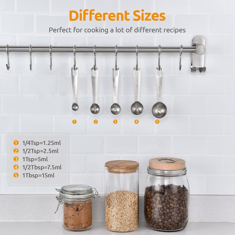 U-Taste 18/8 Stainless Steel Measuring Spoons: U-Taste Metal Measure Spoon Set of 5 Piece: 1/4 TSP, 1/2 TSP, 1 TSP, 1/2 tbsp & 1 tbsp Dry and Liquid Ingredients for Kitchen Cooking Baking - Image 2