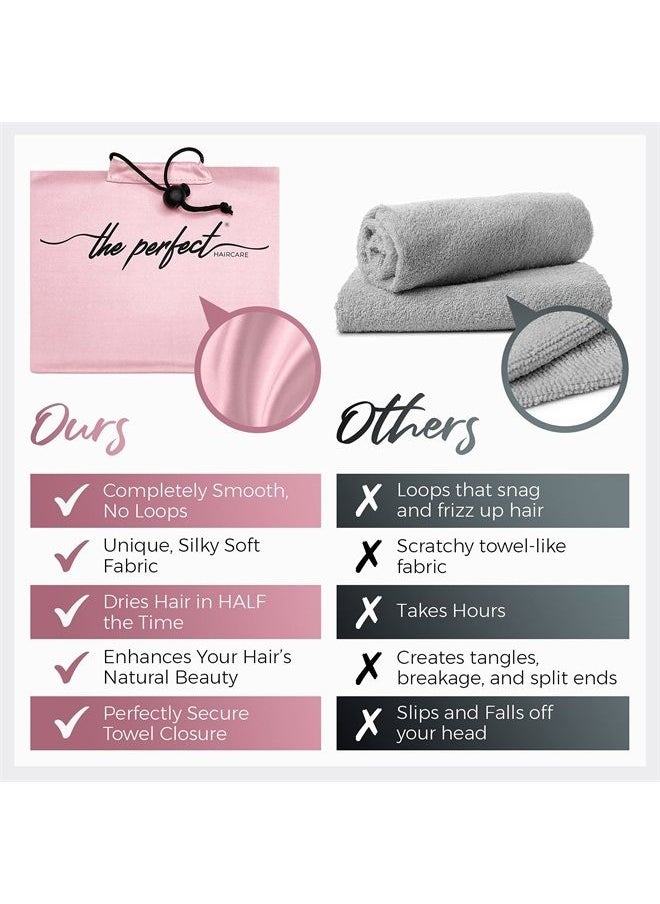 THE PERFECT HAIRCARE - Ultra-Fine Microfiber Hair Towel Wrap & Wet/Dry Detangling Hair Brush Anti-Frizz Turban for Curly or Wavy Haired Women Girls & Kids - Quick Drying - Good for Travel (Pink) - Image 1