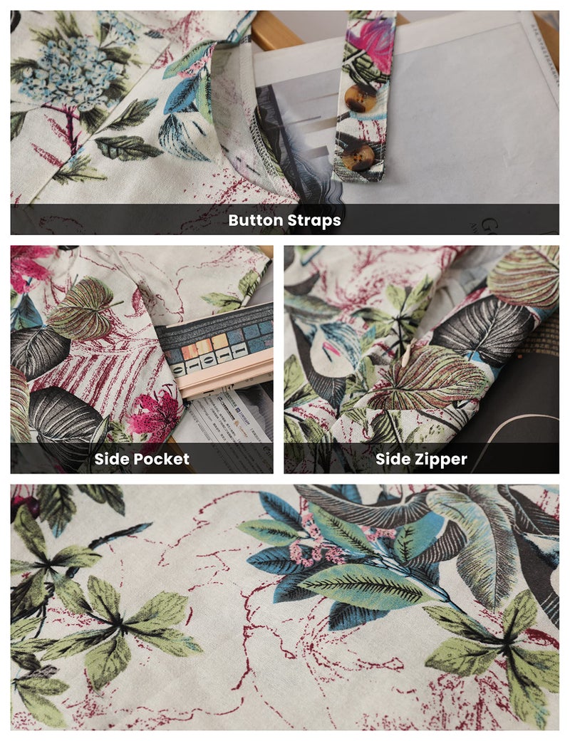 Himosyber Women's Patchwork Dual Pocket Jumpsuit Loose Floral Print Bohemian Wide Leg Bib Overall (#1White, Small) - Image 5