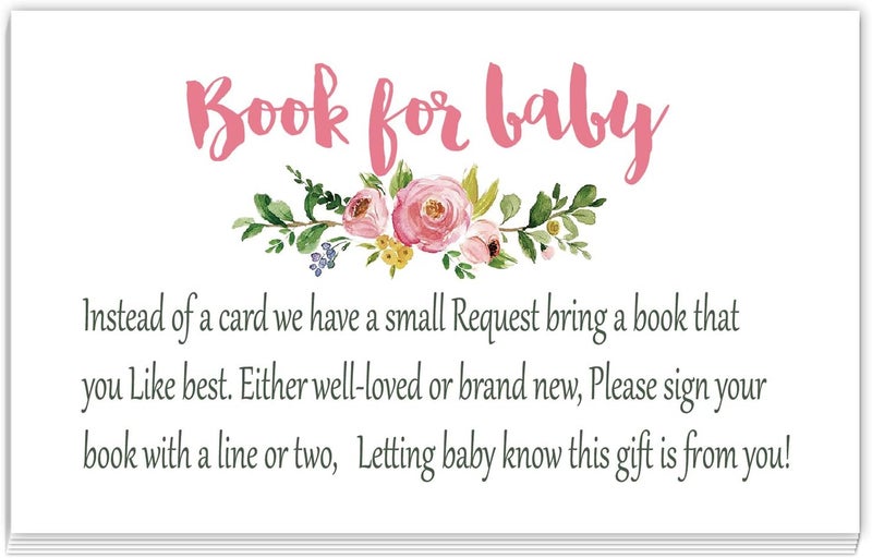 Giftideaworkshop Pink Flowers Books for Baby Shower Request Cards 50 Pack Baby Shower Invitation Inserts - Image 1