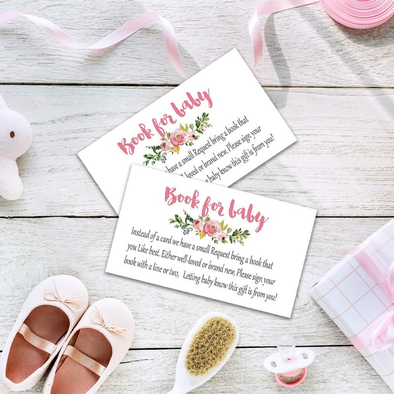 Giftideaworkshop Pink Flowers Books for Baby Shower Request Cards 50 Pack Baby Shower Invitation Inserts - Image 4