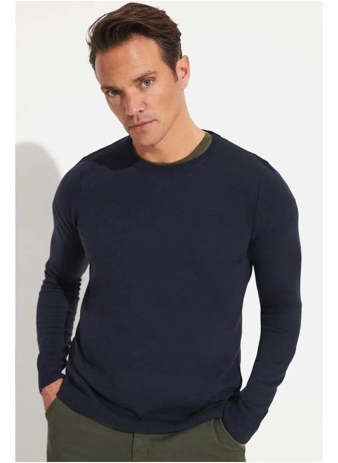 JUNE June Men Crew Neck Knitwear Sweater Navy