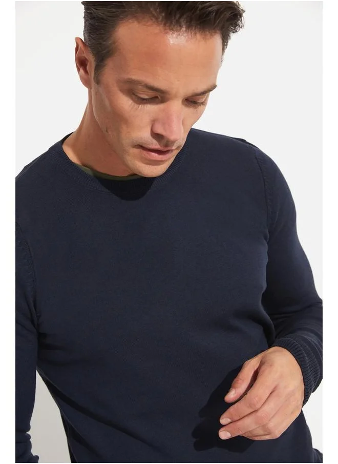 JUNE June Men Crew Neck Knitwear Sweater Navy