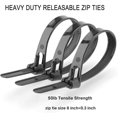 Hian Reusable Releasable Zip Ties | 6 Inch, Black, Pack of 100 | Durable Nylon Material | Hassle-Free Cable Management & Quick Adjustments | Ideal for Home, Office, Electronics & DIY Projects - Image 3