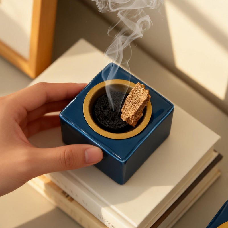 Blue Glaze Square Ceramic Incense Burner - Modern Tabletop Aromatherapy Holder for Home & Office - Image 3