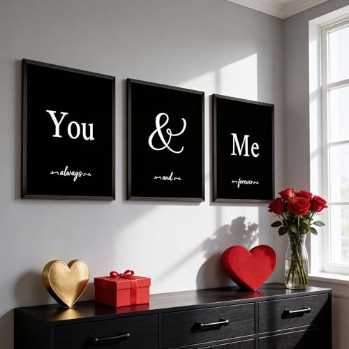 Houmury Set of 3 Framed Wall Decor Farmhouse Wall Art You & Me Always and Forever Vintage Bedroom Wall Decors 12x16 (Black) - Image 1