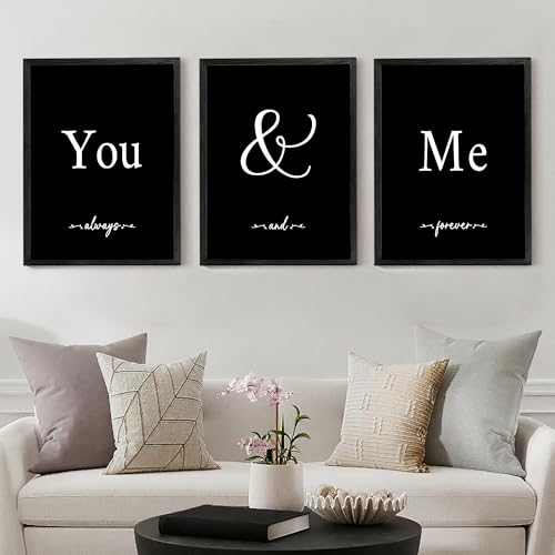 Houmury Set of 3 Framed Wall Decor Farmhouse Wall Art You & Me Always and Forever Vintage Bedroom Wall Decors 12x16 (Black) - Image 4