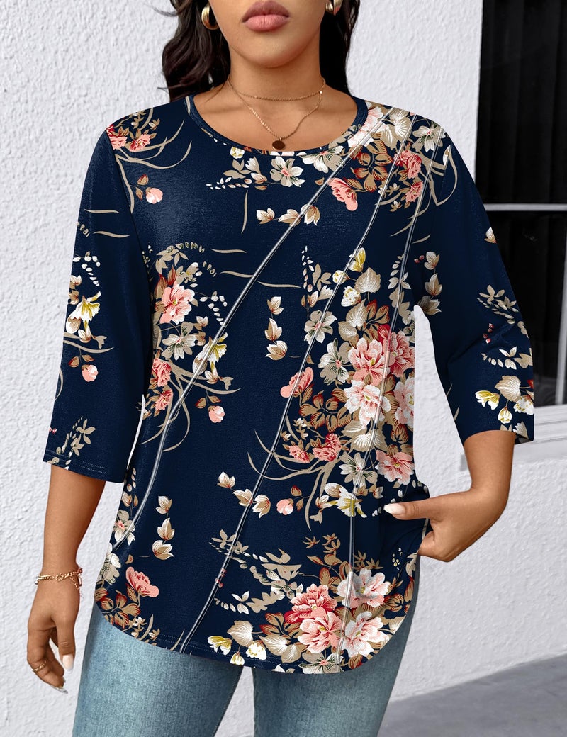 LOMON 3X Womens Tops Plus Size 3/4 Length Sleeve Womens Tops Summer Blouses for Women 2026 Work Top 3X - Image 3
