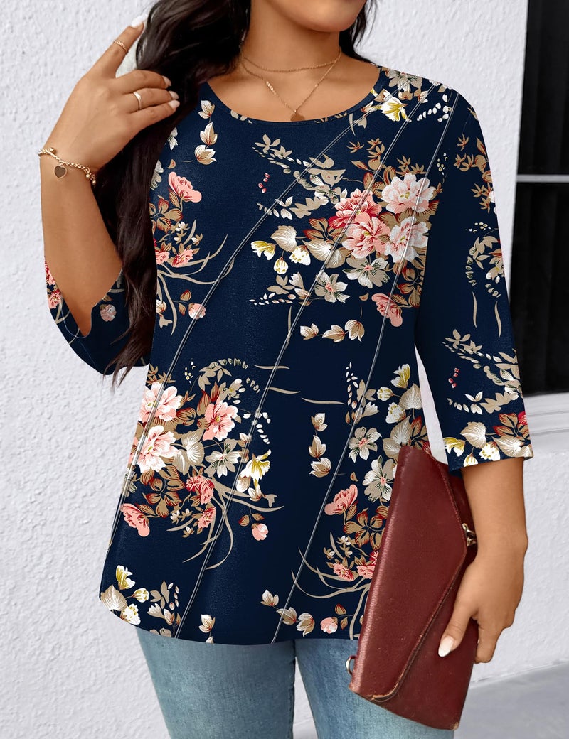 LOMON 3X Womens Tops Plus Size 3/4 Length Sleeve Womens Tops Summer Blouses for Women 2026 Work Top 3X - Image 5