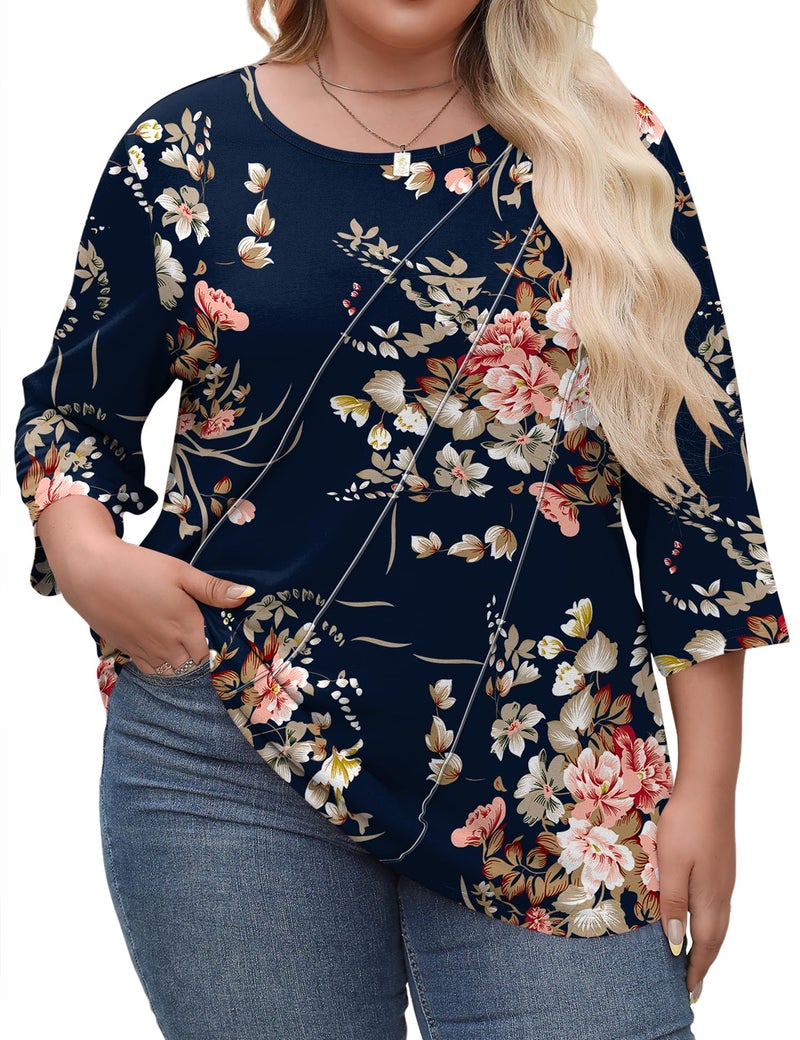 LOMON 3X Womens Tops Plus Size 3/4 Length Sleeve Womens Tops Summer Blouses for Women 2026 Work Top 3X - Image 2