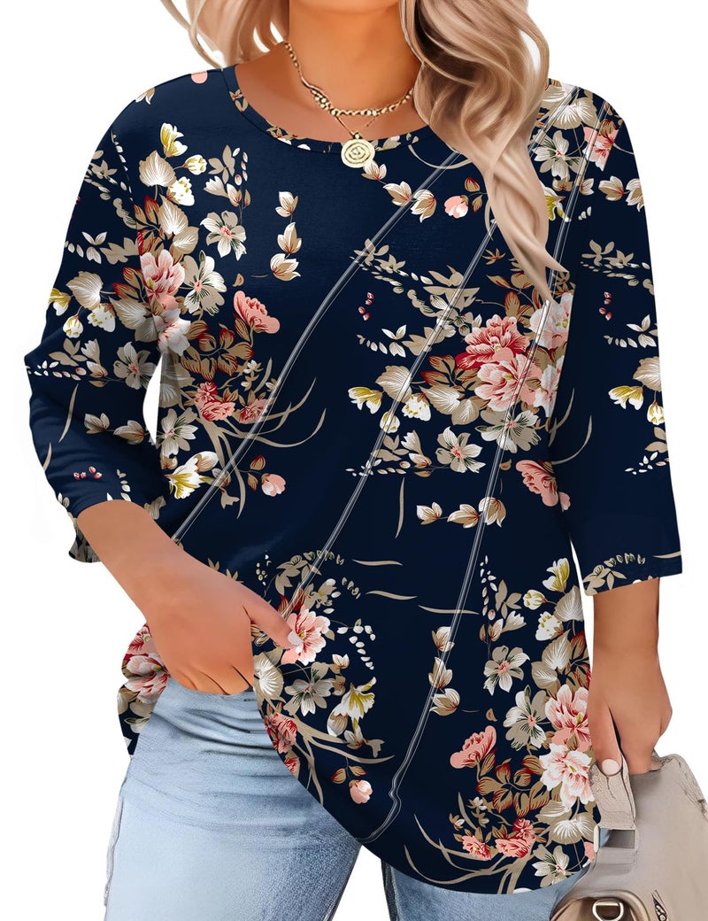 LOMON 3X Womens Tops Plus Size 3/4 Length Sleeve Womens Tops Summer Blouses for Women 2026 Work Top 3X - Image 1