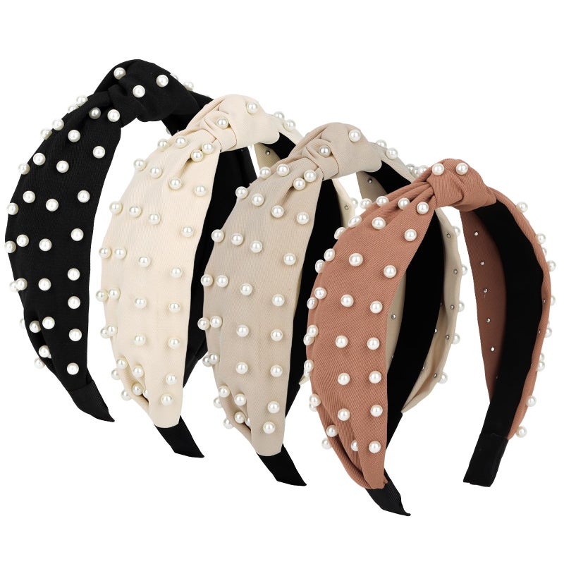 Jaciya Headbands for Women 4 Pack Pearl Headbands for Girls Knotted Headband for Women Top Knot Turban Hair Accessories - Image 1