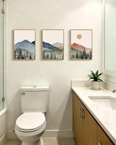 KUVIOKE Mountain Landscape Framed Wall Decor Boho Sun Rise Watercolor Nature Art Prints Farmhouse Rustic Bedroom Dining Living Room Decor 12x16in (Natural Framed) - Image 4