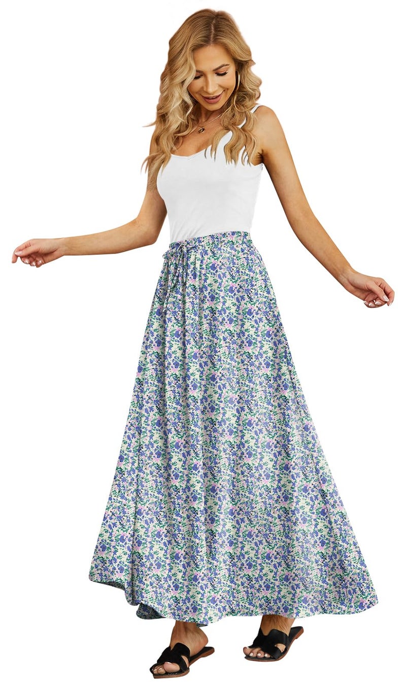 Yincro Women's Flowy Maxi Skirt Summer Pleated High Waisted Casual Long Skirts with Pockets (Spring Blossom Meadow, L) - Image 1
