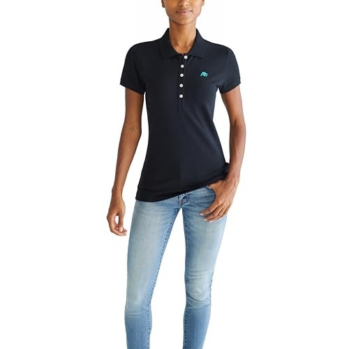 AEROPOSTALE Women's Aero Solid A87 Polo, Dark Black, Medium - Image 4